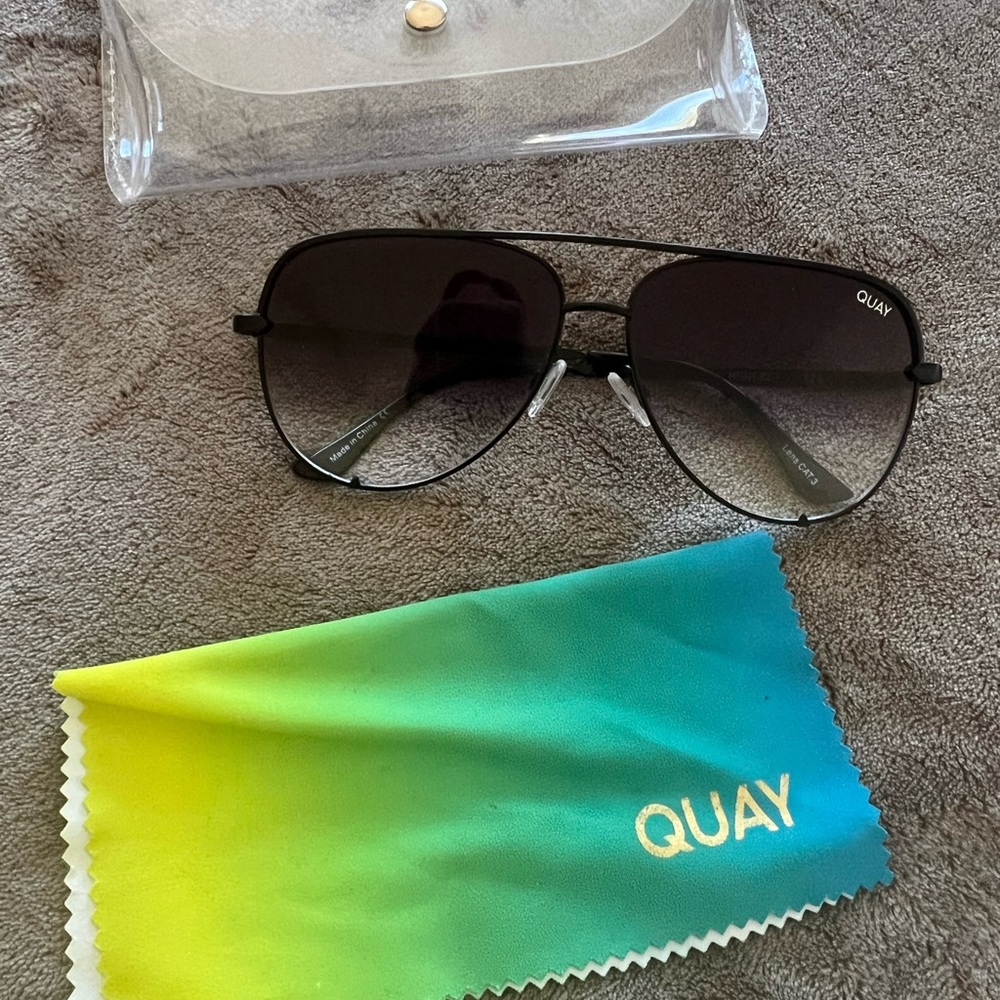 Quay oversized aviators sunglasses with case and cleansing cloth